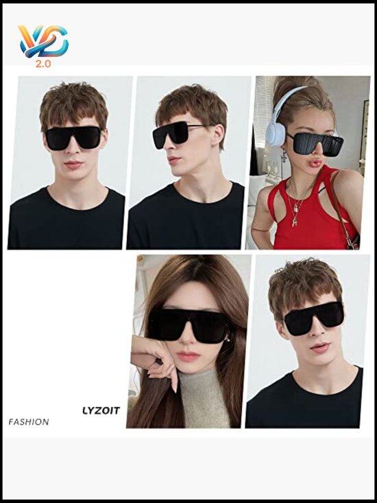Oversized Square Rimless Shield Sunglasses Y2K Retro Flat Top Frameless